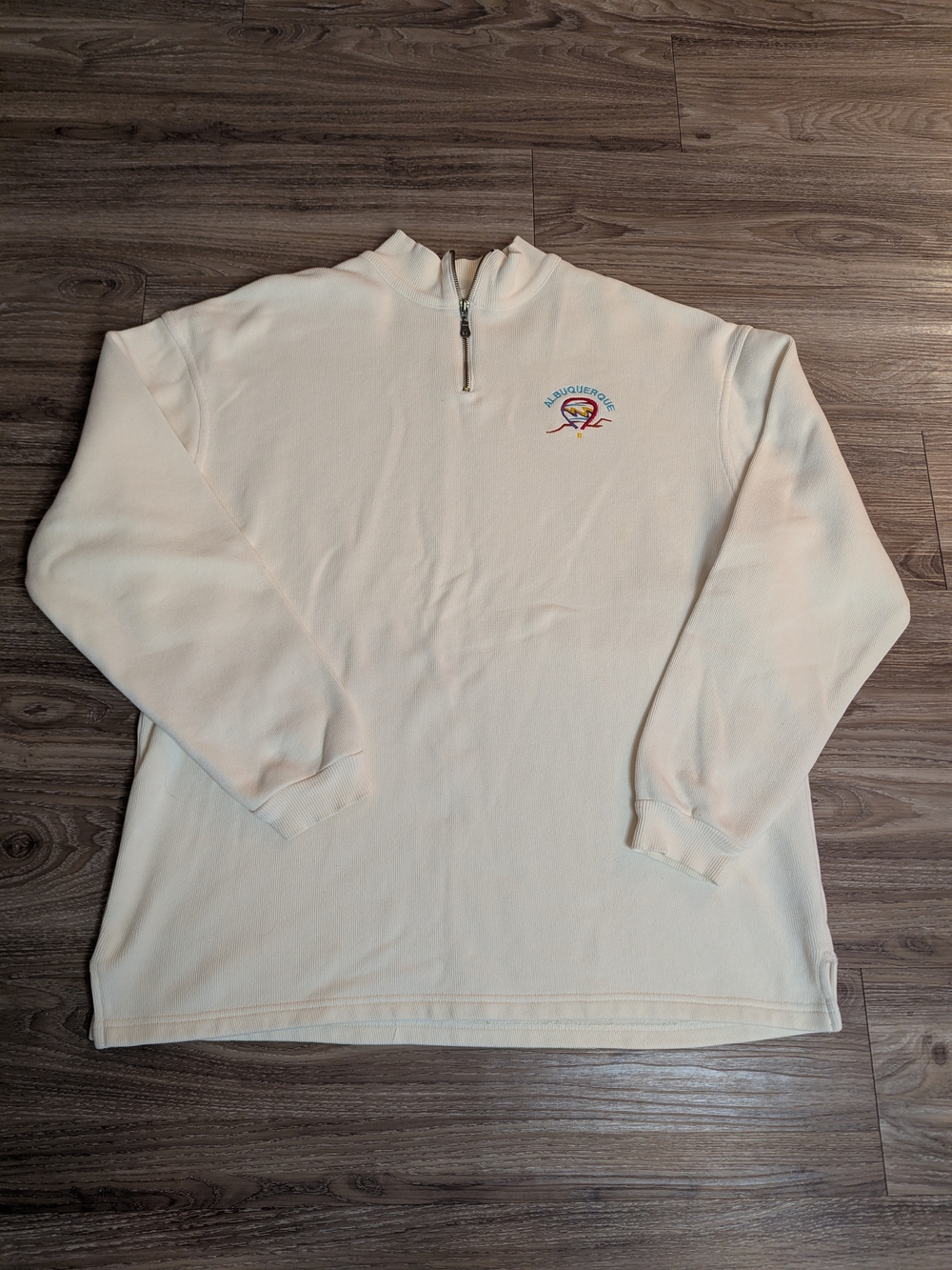 Vintage Albuquerque New Mexico Cream 1/4 Zip Sweater Hot Air Balloon Logo XL